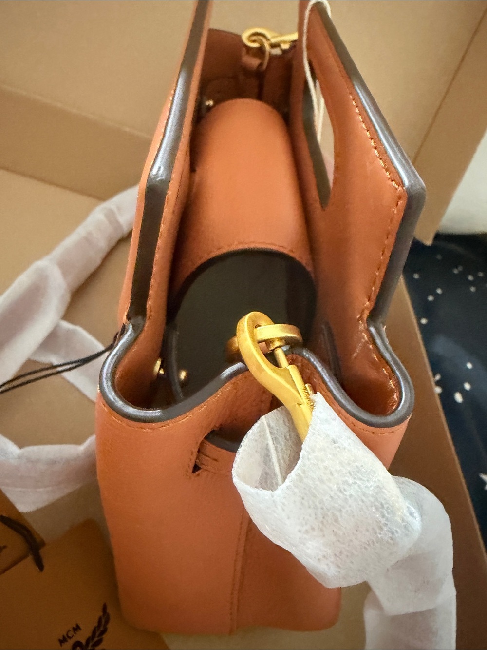 MCM Cognac Leather Cutout-Handle Shoulder Bag - Picture 5 of 7